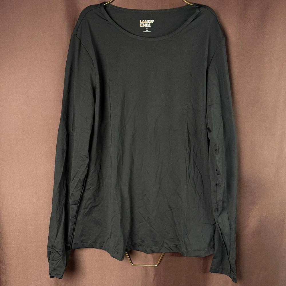 Lands' End Women's S‎ SunShade UPF 50 Long Sleeve Black Relaxed Rash Guard